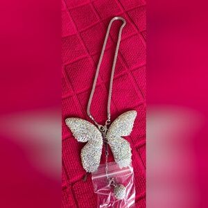 Source Unknown Crystal Butterfly Pendant Necklace in Iridescent White